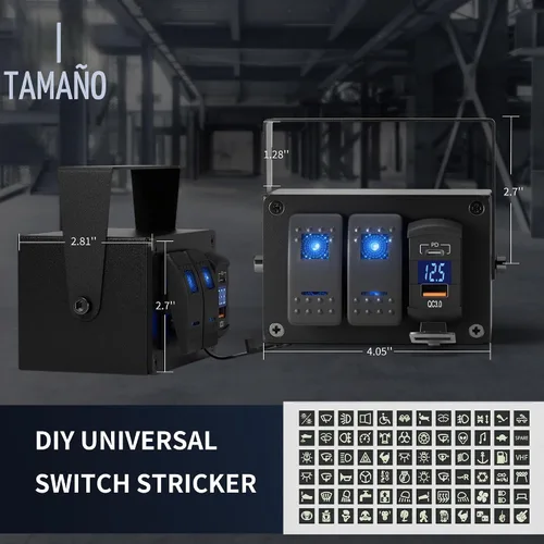 Vista 2 de Joinfworld Caja de Interruptor Basculante de 2 Posiciones Impermeable 12V Panel de Interruptor de Barra de Luz LED SPST ON/OFF con Doble Toma USB PD