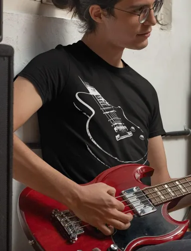 Vista 3 de Camisa de guitarra para hombre, músico, guitarrista, impresa, para hombre
