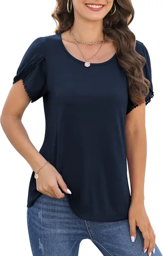 Vista 3 de LILBETTER Blusa holgada de manga corta con pétalos de verano para mujer