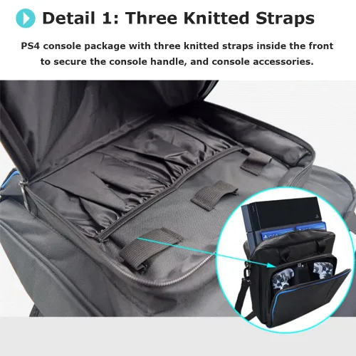 Vista 3 de Diyeeni PS4 Pro bolsa de transporte, impermeable, a prueba de golpes, sistema de juego, funda de viaje protectora con correa ajustable