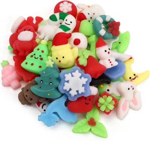 Vista 2 de Paquete de 50 juguetes esponjosos de Navidad Mochi para fiestas, mini juguetes esponjosos, lindos juguetes para apretar, alivio del estrés, paquetes