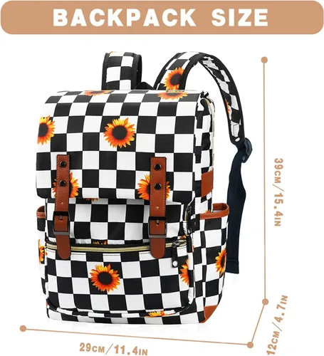 Vista 2 de MCWTH Mochila vintage para laptop para mujeres y hombres, bolsas escolares delgadas de 15.6 pulgadas con puerto de carga USB para estudiantes