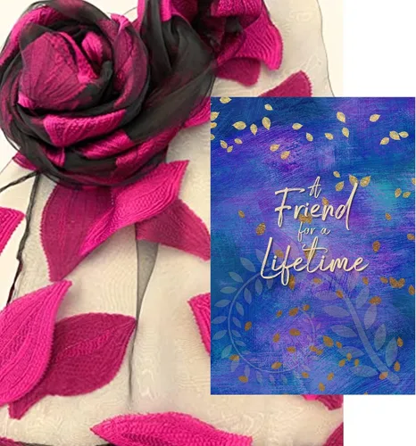 Vista 3 de Smiling Wisdom - NUEVO - Amistad - Reason Season Lifetime Friend Tarjeta de felicitación y bufanda Set de regalo - Best Friend Women BFF (Fuchsia)