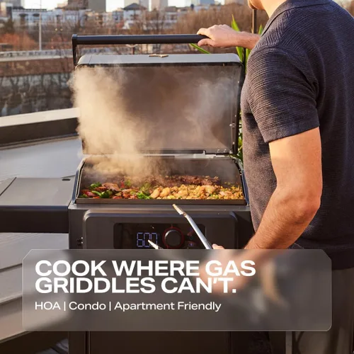 Vista 4 de Modelo Actual G Plancha, Parrilla Eléctrica Inteligente para Exteriores con Plancha Superior Plana para Barbacoa con Rango de 200°F a 600°F