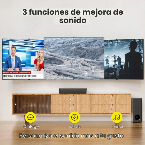 Vista 4 de Barras de sonido compactas 2.1 para TV con subwoofer, conexión HDMI ARC/Bluetooth 5.0/Óptica/AUX/RCA, control remoto, graves ajustables, montaje