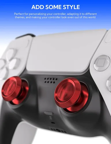 Vista 5 de Metal Thumbsticks for PS5 Controller, Aluminum Joystick Replacement Kit for Dualsense Controller Accessories (Red)