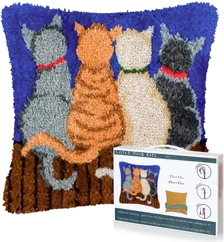 Vista 9 de EsLuker.ly Kit de Alfombra de Ganchillo de Pestillo DIY Alfombra de Crochet para Principiantes, Patrones de Gatos Lienzo Preimpreso Kits de Gatos
