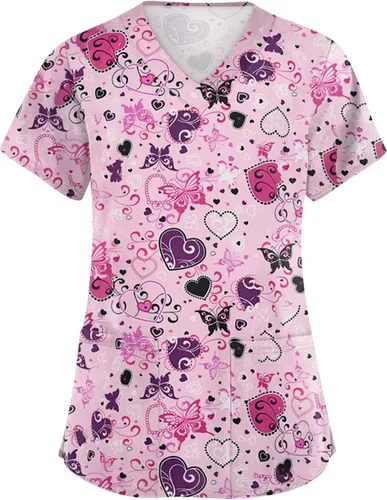 Vista 32 de Camisetas de uniforme médico de Navidad para mujer, talla grande, estampado ##896-Multicolor
