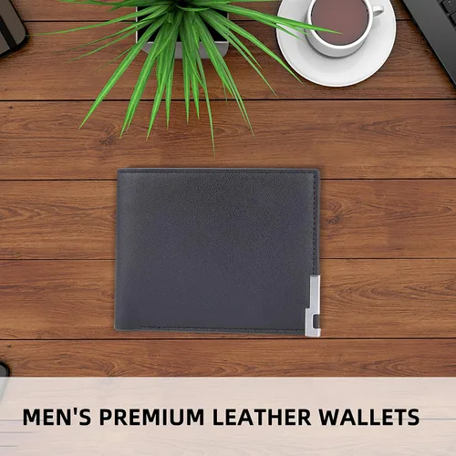 Vista 6 de Cartera de seguridad de cuero con bloqueo RFID para hombre, Marrón, Ultra delgado