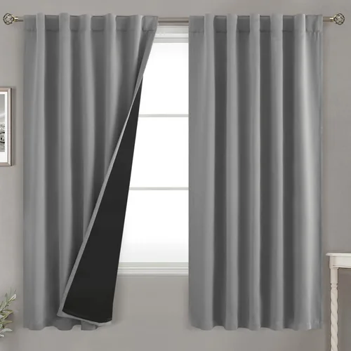 Vista 119 de BGment Cortinas 100% opacas beige de 63 pulgadas de largo con forro aislante térmico, bolsillo para varilla y lengüeta trasera de doble capa