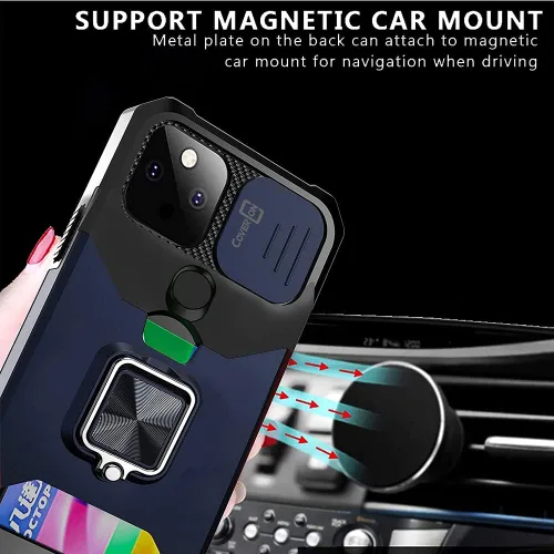Vista 5 de CoverON Diseñado para Google Pixel 5a Funda Teléfono, Ranura Para Tarjeta Kick Stand Ring Camera Cover - Azul