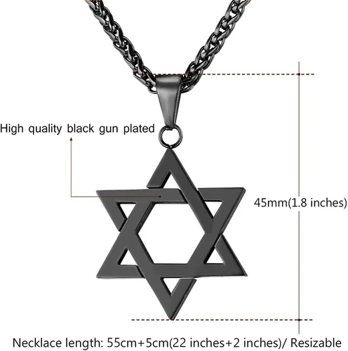 Vista 5 de U7 - Collar con Estrella de David para hombres y mujeres, dije hexagonal de acero inoxidable con cruz/piedra de rubí/collares clásicos judíos