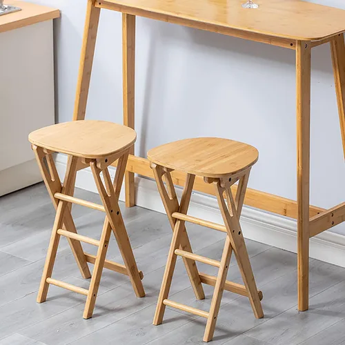 Vista 4 de Taburete de bar plegable de bambú, taburete plegable portátil, taburete de altura de mostrador de cocina, silla de bar plegable con reposapiés