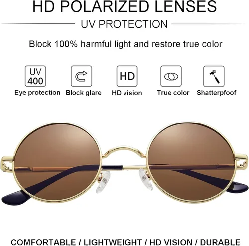 Vista 4 de Gleyemor John Lennon - Lentes de sol polarizados pequeños y redondos para hombres y mujeres, círculos hippie, lentes rojos y amarillos
