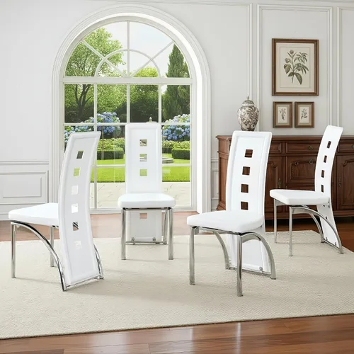 Vista 12 de Juego de 2 sillas de comedor modernas, juego de 2 sillas de comedor negras, sillas de cocina tapizadas de piel sintética con patas de metal dorado