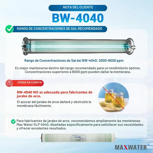 Vista 6 de Max Water Membrana RO de agua salobre de 4 x 40 pulgadas BW-4040 / TW30-4040 2400 GPD perfecta para lavado de autos, toda la casa y aplicaciones