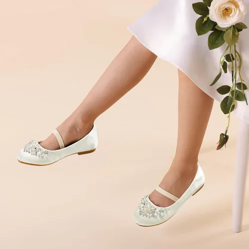 Vista 2 de DREAM PAIRS Zapatos de ballet planos con flores para niñas, Mary Jane, zapatos planos de bailarina para vestido de diariobodafiesta