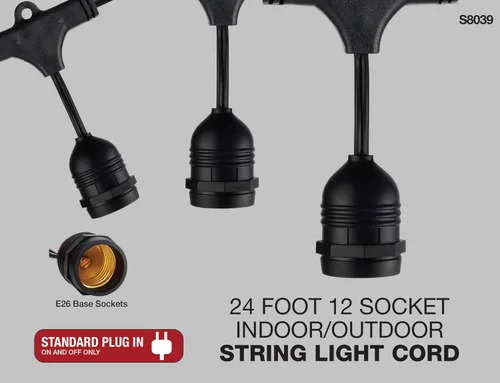 Vista 3 de Satco S8039 - Tira de luces incandescentes para interiores y exteriores, color negro, bombillas no incluidas, 24 pies (paquete de 1)