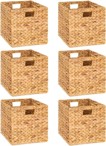 Vista 9 de M4DECOR Cubo de almacenamiento de 10.5 x 10.5 pulgadas, cestas de almacenamiento de mimbre para estantes, cestas de almacenamiento de jacinto