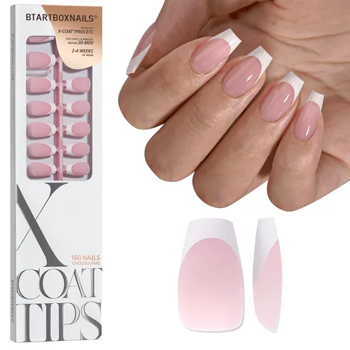 Vista 7 de BTArtboxnails XCOATTIPS White French Tip Press On Nails, XXS Squoval, Pink Lamp-Curable, 4-Week Wear, Natural Nail Look, Salon Quality Value at