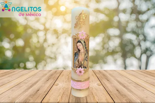 Vista 4 de Angelitos de Mexico Vela Rosa Artesana Virgen de Guadalupe Guadalupana