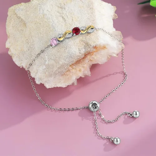 Vista 5 de Lam Hub Fong Pulsera personalizada de regalo para el día de la madre, pulseras personalizadas con nombre de piedra natal para mamá de hija, pulseras