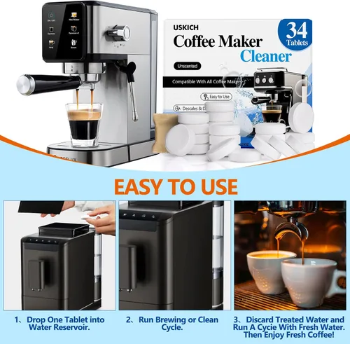 Vista 7 de Pastillas Limpiadoras Descalcificadoras para Máquina de Café Paquete de 34, Limpiador para Cafetera para Keurig, Ninja, Breville, Delonghi