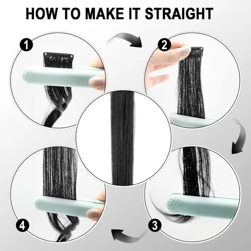 Vista 7 de 10 extensiones de cabello sintético rizado y ondulado negro con clip, reflejos de fiesta de neón arcoíris, accesorios de cabello coloridos