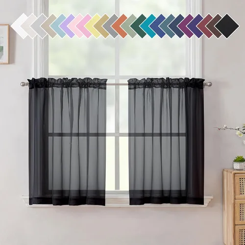 Vista 238 de Aiyufeng 2 paneles de cenefa transparente negra de 14 pulgadas de largo, cortinas cortas negras transparentes para dormitorio, cortinas de cocina