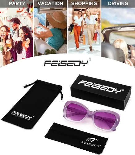 Vista 6 de FEISEDY Gafas de sol para mujer, Vintage Square Cat Eye Gafas de sol, protección UV lente gradiente B9121