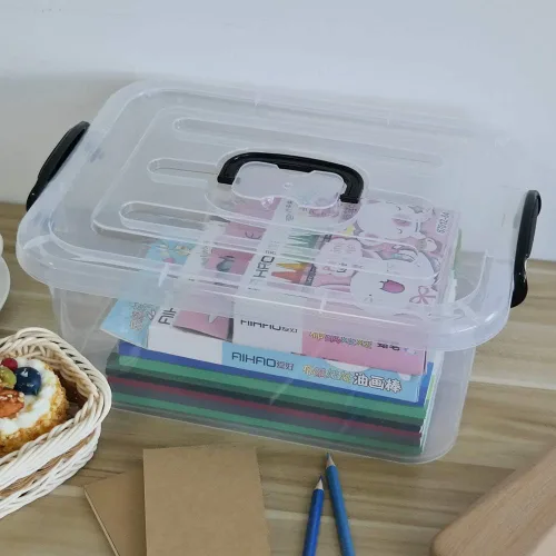 Vista 5 de Caja de almacenamiento de plástico de 8 litros, paquete de 2 contenedores de almacenamiento transparentes con asas