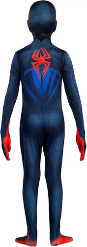 Vista 4 de Marvel Miles Morales - Traje Zentai oficial para jóvenes, overol de elastano con diseño impreso y máscara de elastano desmontable con ojos