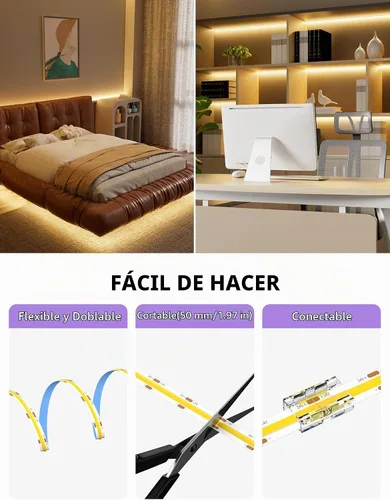 Vista 6 de MIWISE Tira de luces LED COB, tira de luz LED de 2700 K, blanco cálido, 20 pies, regulable, súper brillante, 24 V, cinta flexible de alta densidad