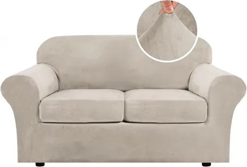 Vista 122 de H.VERSAILTEX - Funda elástica para sofá de 2 piezas, funda protectora de terciopelo, suave, con parte inferior elástica, con un ancho de hasta 49