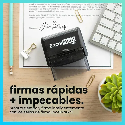 Vista 4 de ExcelMark Sello de firma personalizado, autoentintado, extra grande