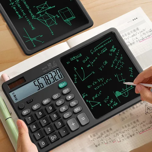 Vista 7 de Calculadora de escritorio con pizarra borrable, pantalla ancha de 12 dígitos, bloc de notas LCD reutilizable de más de 100,000, función de borrado
