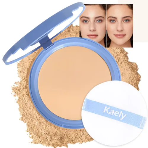 Vista 7 de evpct Polvo facial prensado para control de aceite, compacto para mujeres, base de maquillaje translúcida para mujeres, impermeable, de larga 01