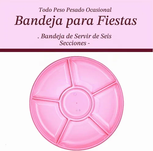 Vista 5 de Plasticpro Bandeja de servir redonda seccional de plástico de 6 secciones/platos, rosa, paquete de 8