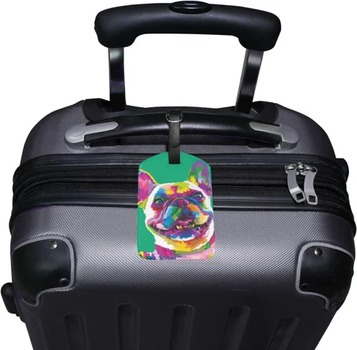 Vista 7 de BAXIEJ - Etiquetas de equipaje para maleta con etiquetas de identificación de nombre, etiquetas de equipaje de bulldog francés para viajes, funda