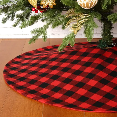 Vista 9 de Sattiyrch Falda para Árbol de Navidad de Cuadros Buffalo de 36 pulgadas, Falda para Árbol de Navidad de Cuadros Buffalo Rojo y Negro