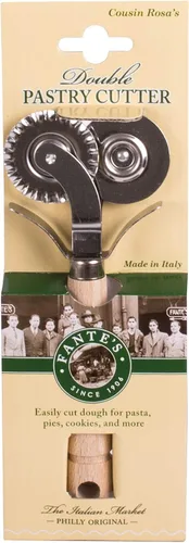 Vista 2 de Fantes Ravioli de pasta de doble hoja cortador de masa de pasta rueda de acero inoxidable con mango de madera de haya, el mercado italiano original
