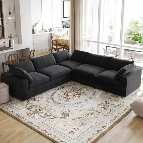 Vista 27 de Sofá modular Cloud de 79 pulgadas, sofá biplaza modular convertible con otomana de almacenamiento, sofá de tela de lino y algodón para sala