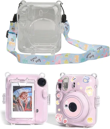 Vista 5 de ciciglow Funda protectora transparente para Mini 12, funda protectora de cámara rígida transparente para cámara instantánea con correa de hombro Azul