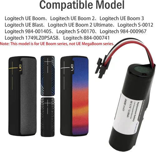 Vista 2 de Batería de repuesto para Logitech UE Boom/UE Boom2/UE Blast/UE Boom 3 Altavoz Bluetooth inalámbrico compatible con parte No Logitech