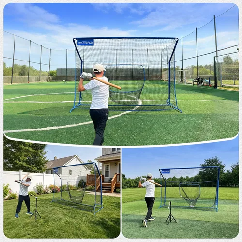 Vista 5 de Baseball Softball Net with Blocking System, Batting Cage Practice Net