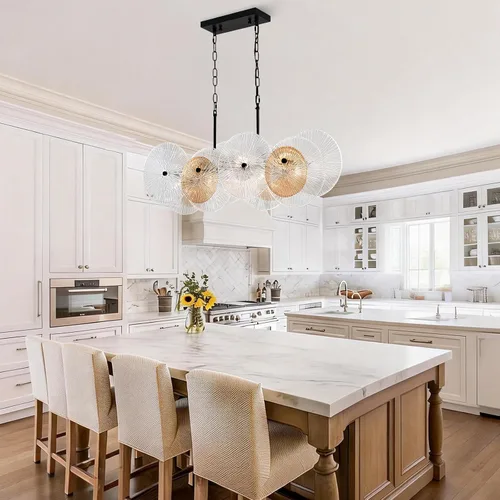 Vista 9 de LIGHTDAMY Candelabros de cristal negro para lámparas de comedor sobre la mesa Iluminación de isla de cocina de 8 luces con cubierta de vidrio