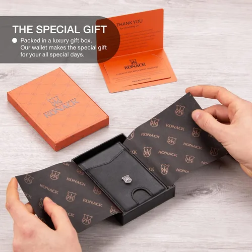 Vista 5 de KONACK Money Clip Wallet for Men Slim TOKYO RFID Blocking Real Leather Front Pocket Bifold Credit Card Holder Men's Wallet Gift Box