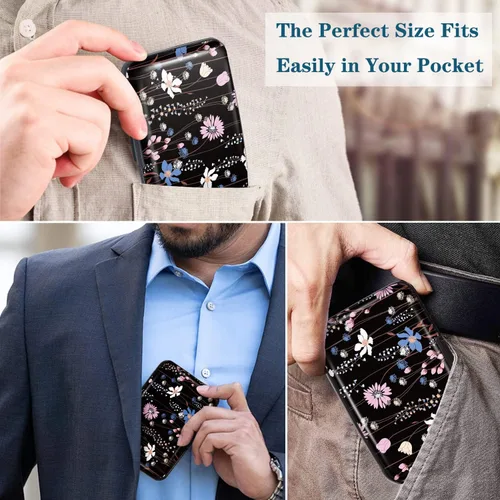 Vista 8 de Coco Rossi Mini tarjetero para mujeres u hombres, bloqueo RFID, funda rígida para tarjetas de identificación, cartera de viaje