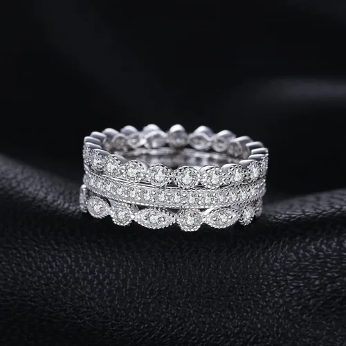 Vista 3 de JewelryPalace Anillos de plata de ley 925 chapados en oro de 14 quilates para mujer, anillos de promesa de circonita cúbica para ella, anillos