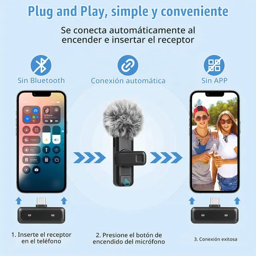 Vista 2 de Micrófono Lavalier inalámbrico para iPhone, mini micrófono con pantalla LED, Plug and Play, reducción de ruido, micrófono de teléfono para grabación